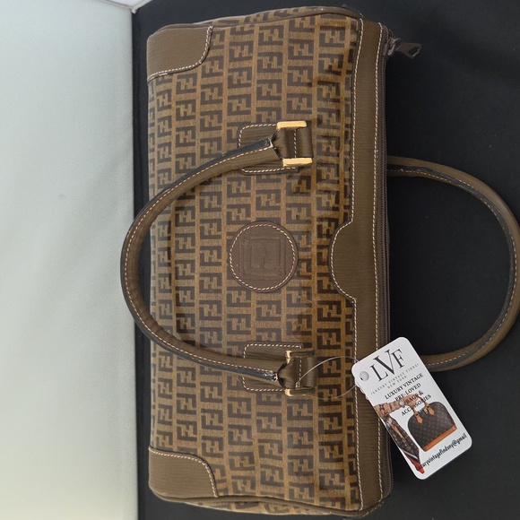 Fendi 1990s Zucca Coated Canvas Boston Bag w/textured leather- rare collectable